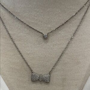 Chic Sterling Silver Bow Pendant,W/Sparkling CZ Necklace.NWT